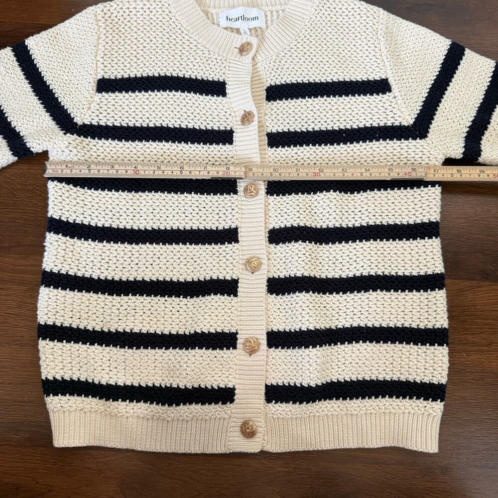 Heartloom Knit Cardigan Beige Navy Stripes Gold Button Nautical Coastal Preppy S - Picture 3 of 7